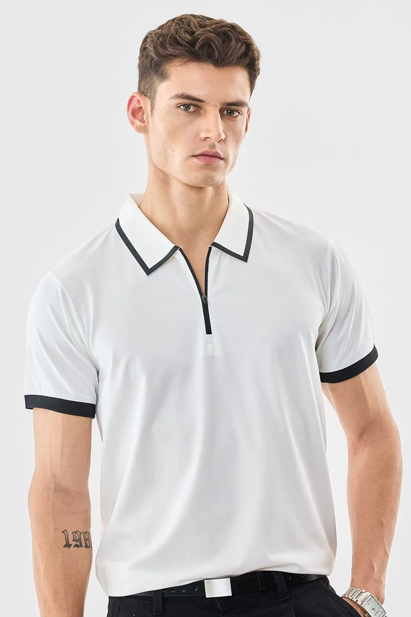 SNITCH Regular Fit Zipper Polo T-Shirt